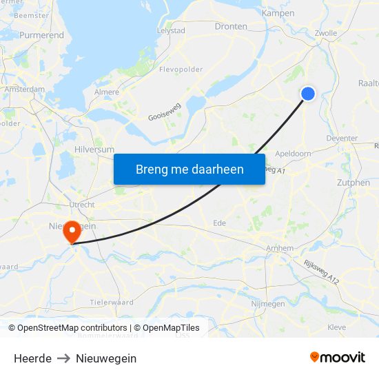 Heerde to Nieuwegein map