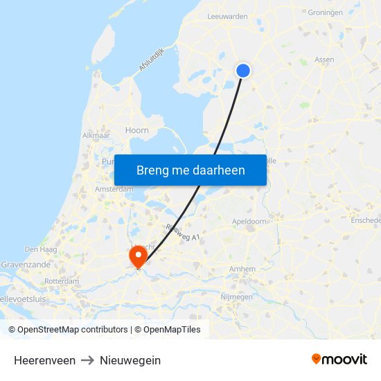 Heerenveen to Nieuwegein map