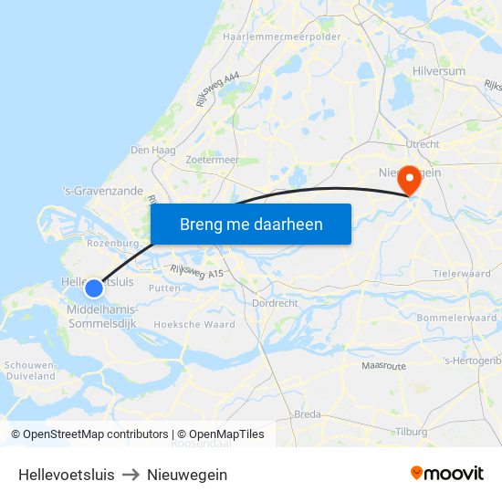 Hellevoetsluis to Nieuwegein map
