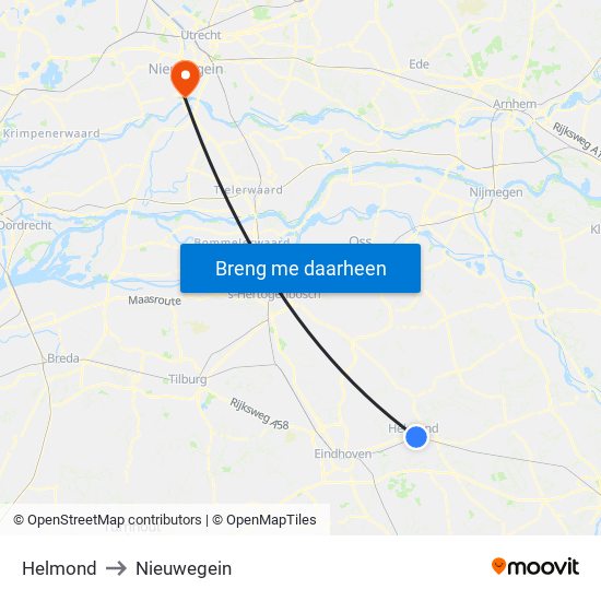 Helmond to Nieuwegein map
