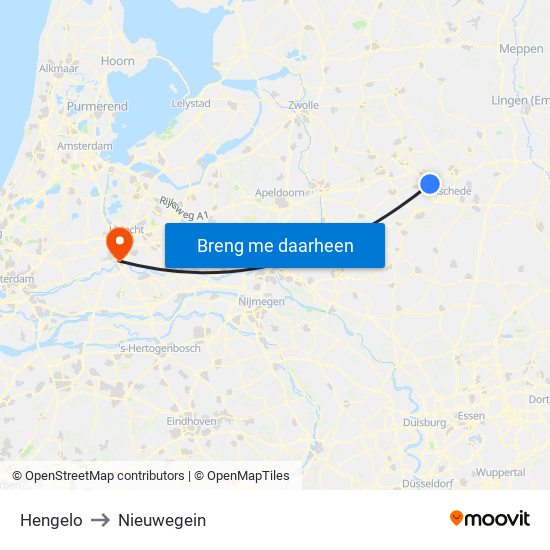Hengelo to Nieuwegein map