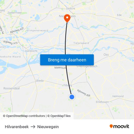 Hilvarenbeek to Nieuwegein map