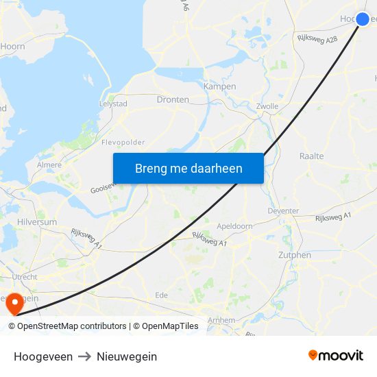 Hoogeveen to Nieuwegein map