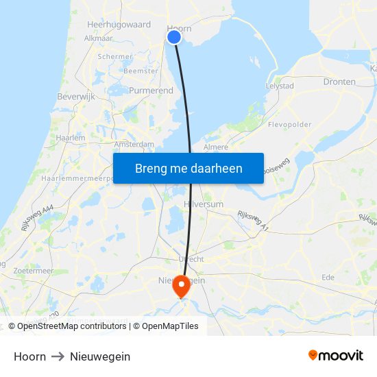 Hoorn to Nieuwegein map