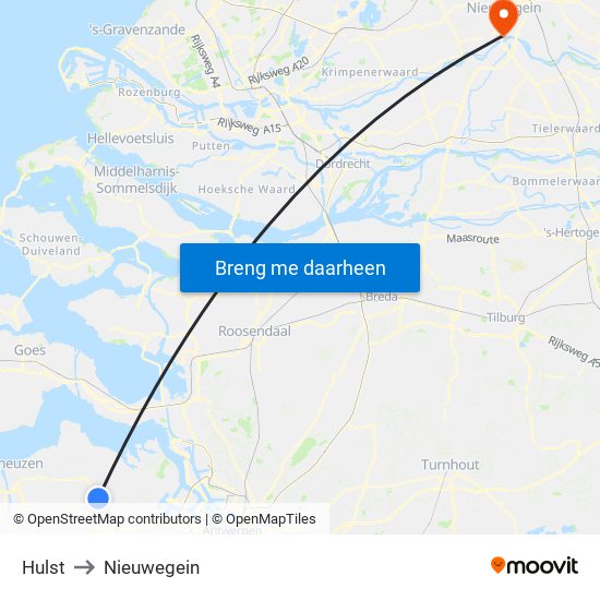 Hulst to Nieuwegein map