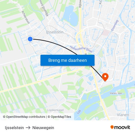 Ijsselstein to Nieuwegein map