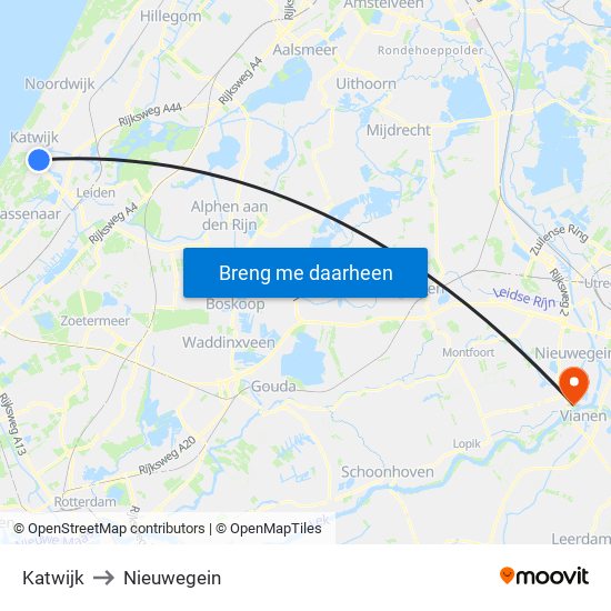 Katwijk to Nieuwegein map