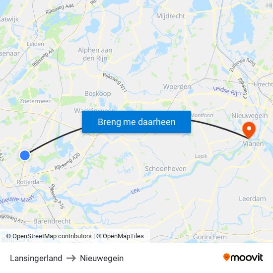 Lansingerland to Nieuwegein map