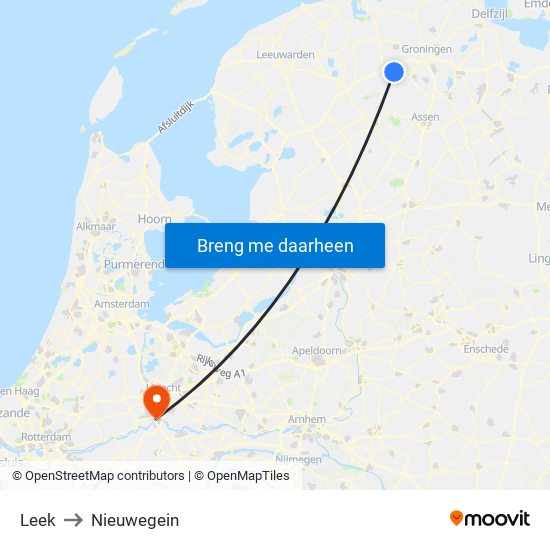 Leek to Nieuwegein map