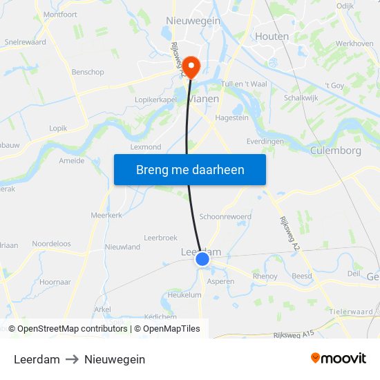 Leerdam to Nieuwegein map