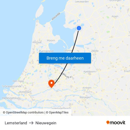 Lemsterland to Nieuwegein map