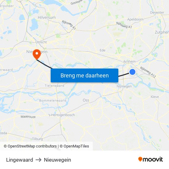 Lingewaard to Nieuwegein map