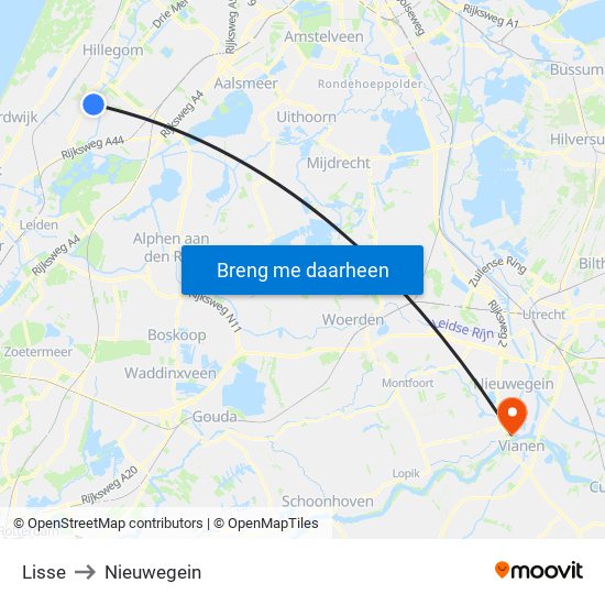 Lisse to Nieuwegein map