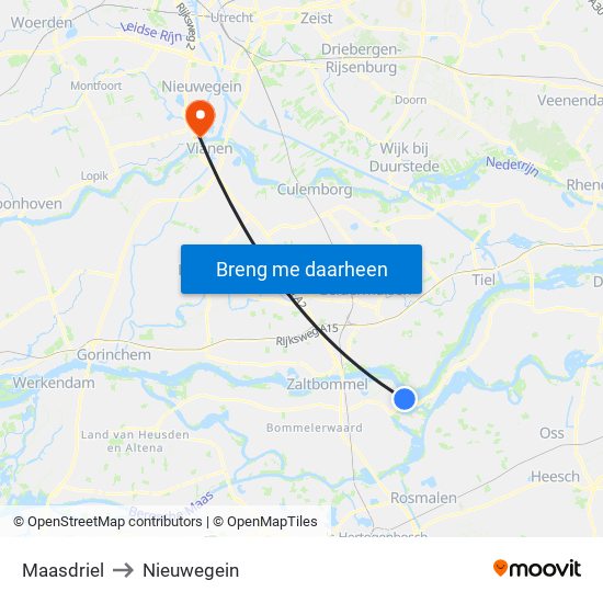 Maasdriel to Nieuwegein map