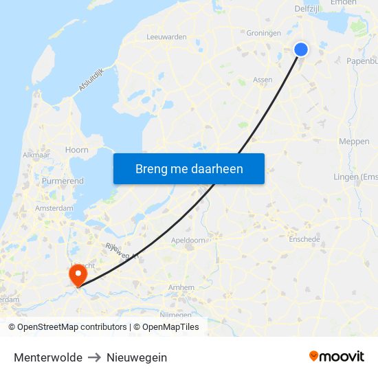 Menterwolde to Nieuwegein map