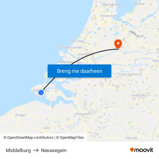 Middelburg to Nieuwegein map