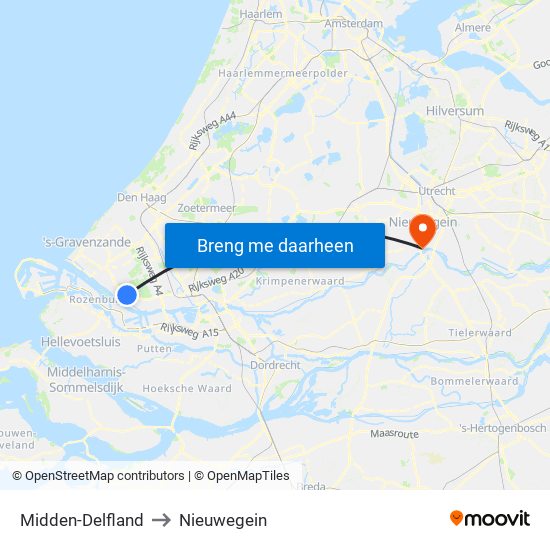 Midden-Delfland to Nieuwegein map