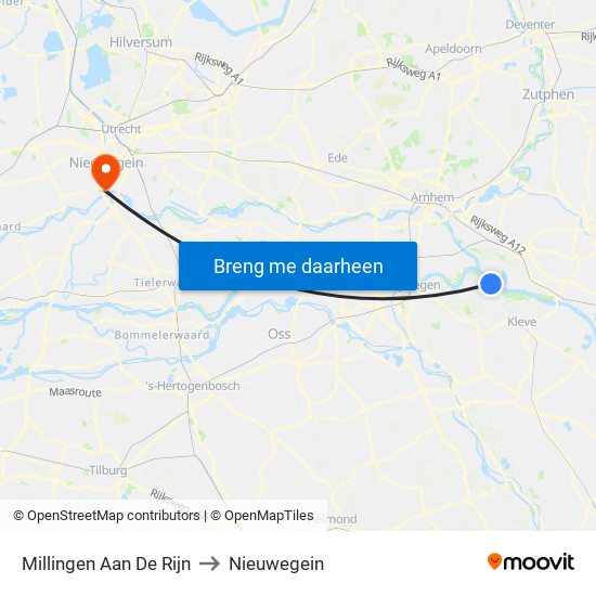 Millingen Aan De Rijn to Nieuwegein map