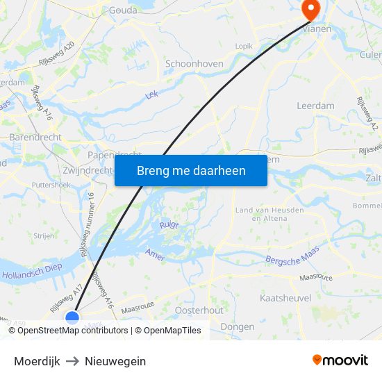 Moerdijk to Nieuwegein map