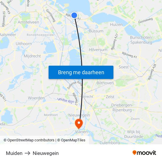 Muiden to Nieuwegein map