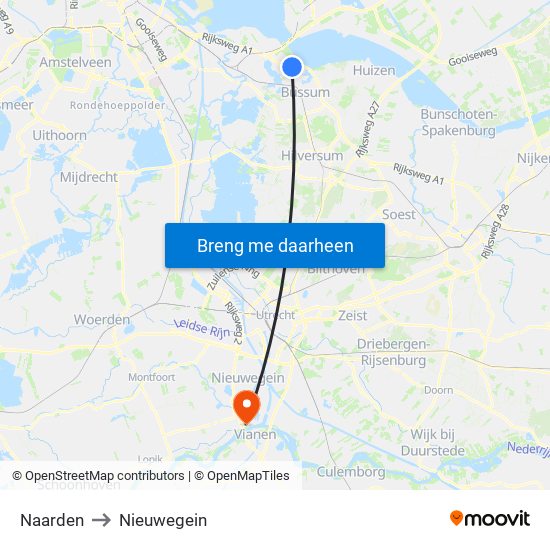 Naarden to Nieuwegein map
