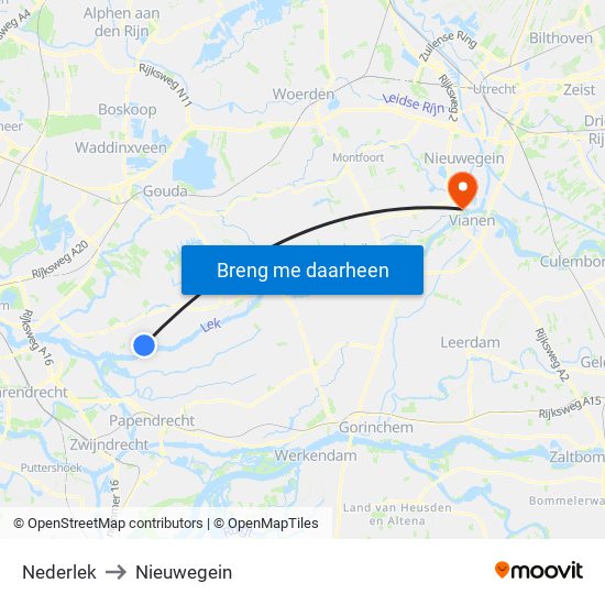 Nederlek to Nieuwegein map
