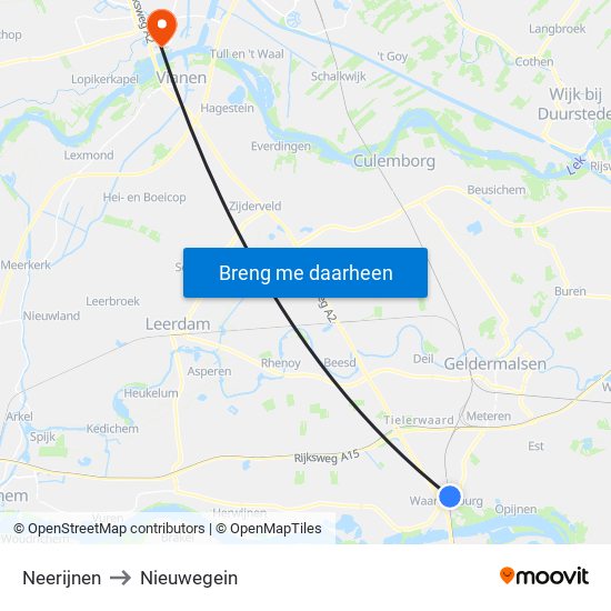 Neerijnen to Nieuwegein map