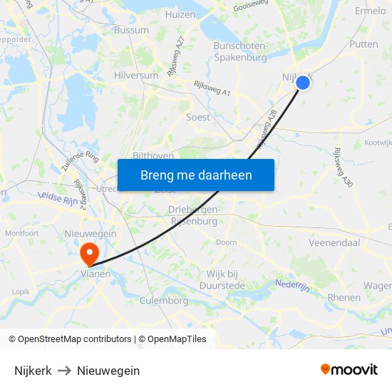 Nijkerk to Nieuwegein map