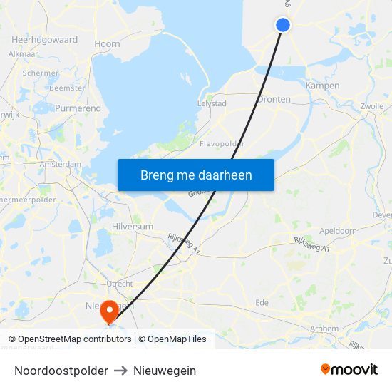 Noordoostpolder to Nieuwegein map