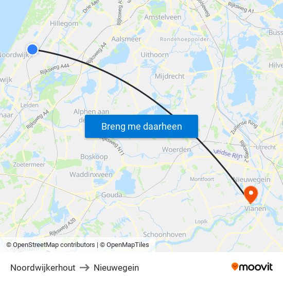 Noordwijkerhout to Nieuwegein map