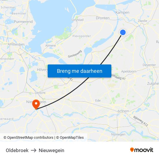 Oldebroek to Nieuwegein map