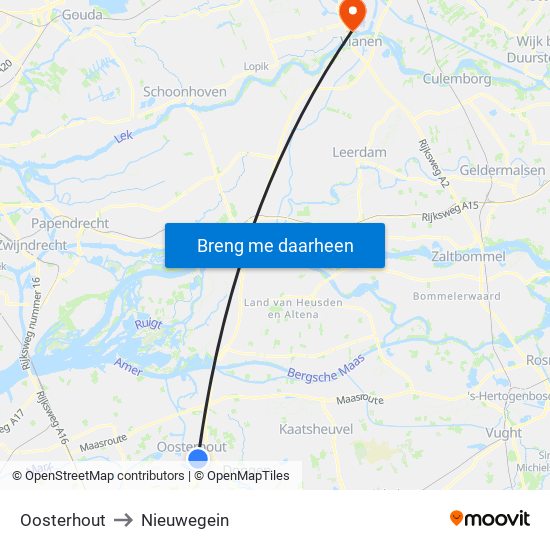 Oosterhout to Nieuwegein map