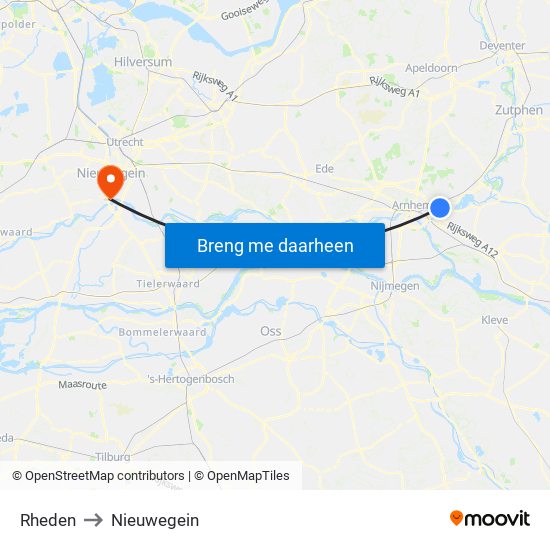 Rheden to Nieuwegein map