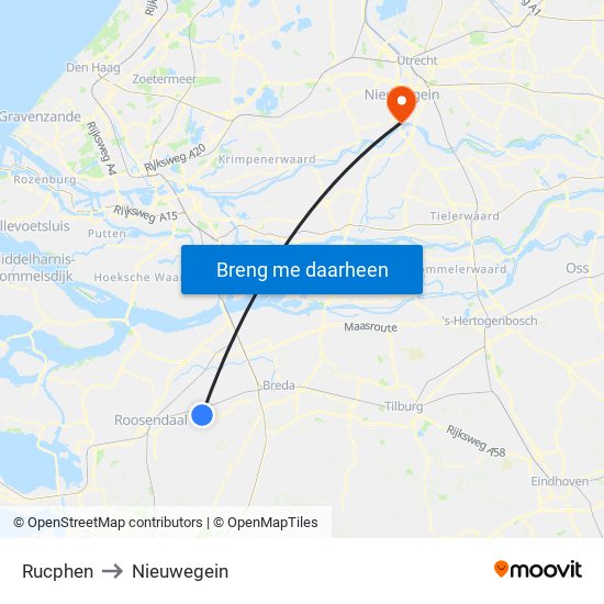 Rucphen to Nieuwegein map