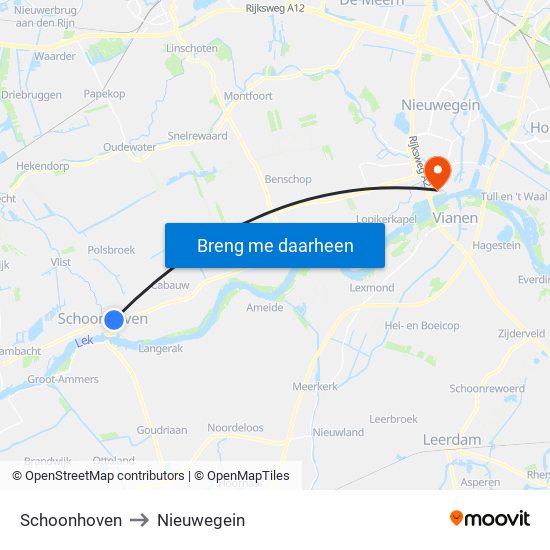 Schoonhoven to Nieuwegein map