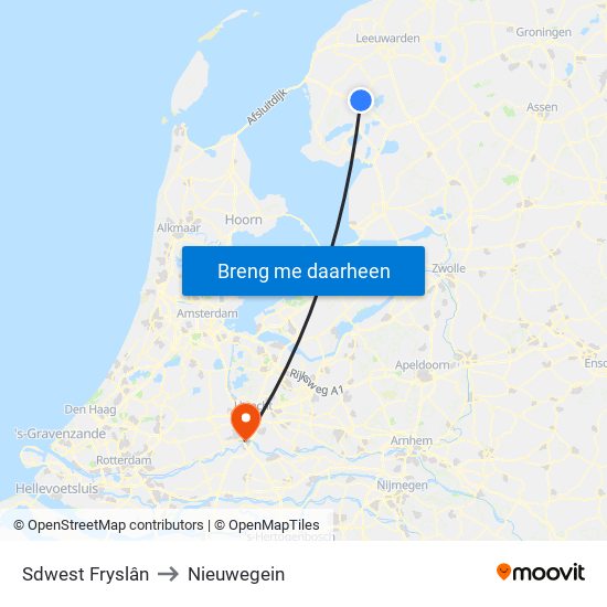 Sdwest Fryslân to Nieuwegein map