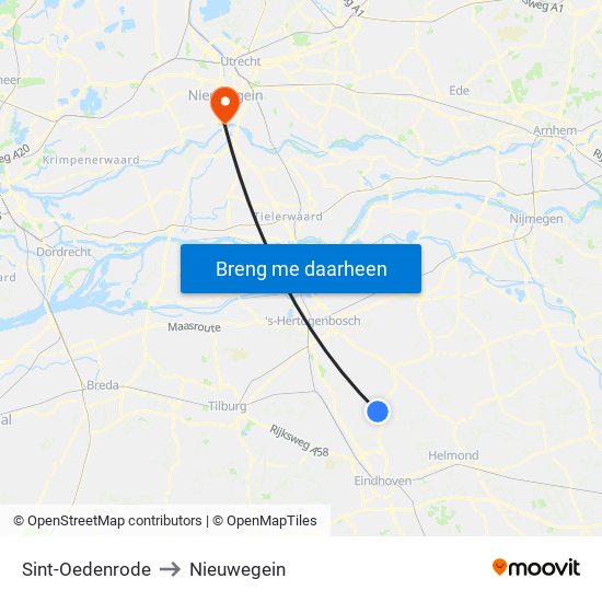 Sint-Oedenrode to Nieuwegein map