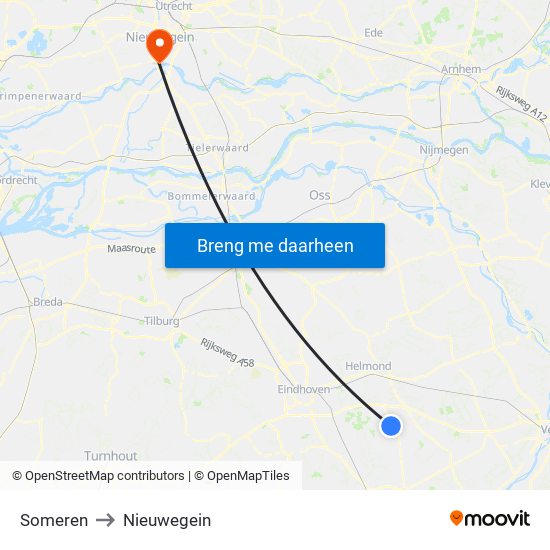 Someren to Nieuwegein map