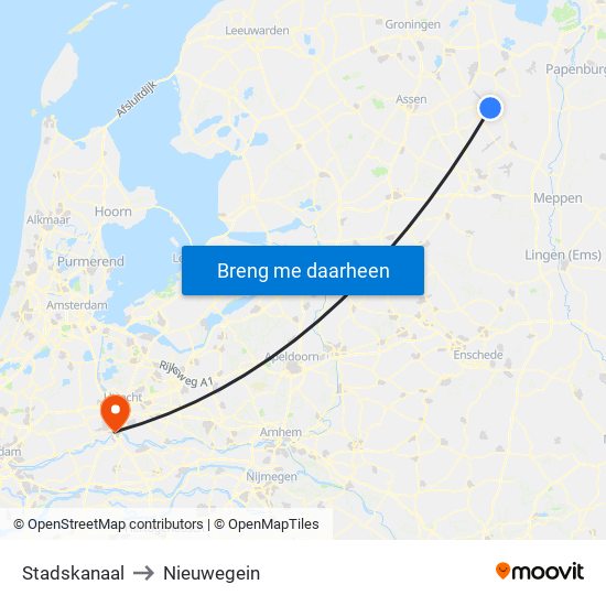 Stadskanaal to Nieuwegein map
