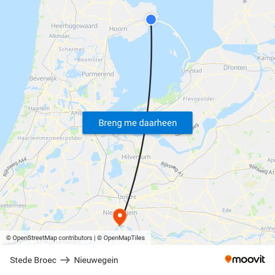 Stede Broec to Nieuwegein map