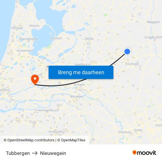 Tubbergen to Nieuwegein map