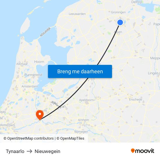 Tynaarlo to Nieuwegein map