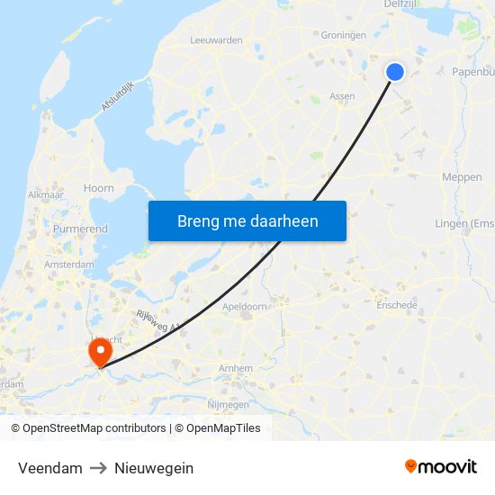 Veendam to Nieuwegein map