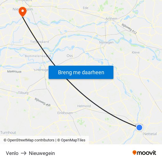 Venlo to Nieuwegein map