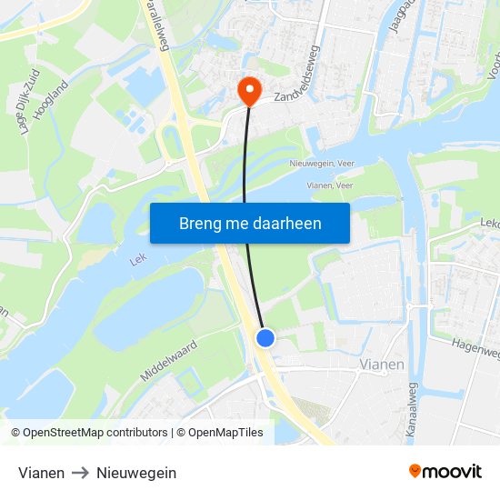 Vianen to Nieuwegein map