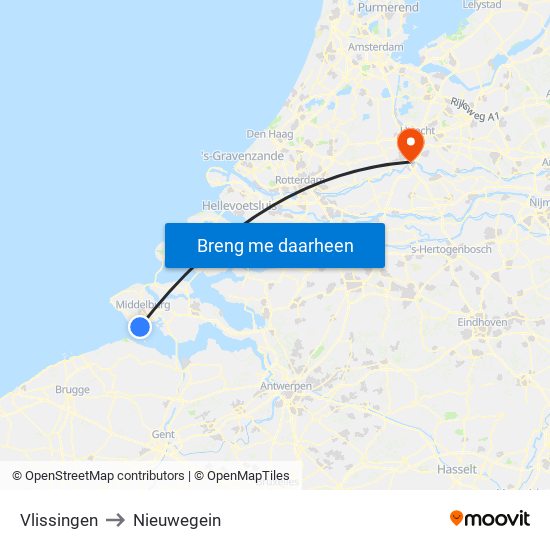 Vlissingen to Nieuwegein map