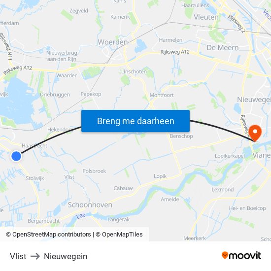 Vlist to Nieuwegein map