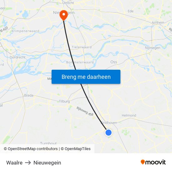 Waalre to Nieuwegein map