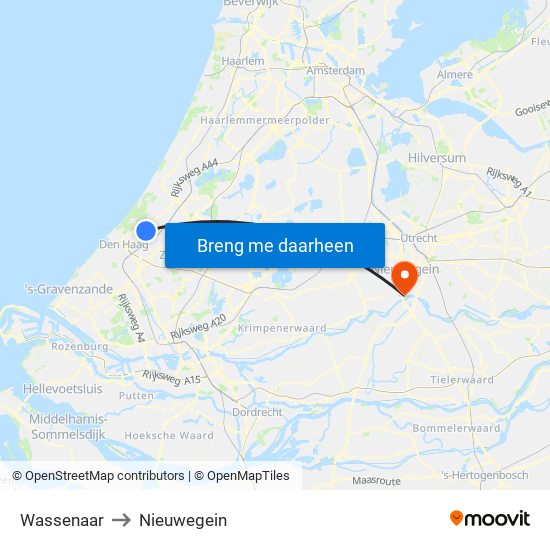 Wassenaar to Nieuwegein map