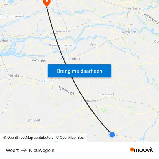 Weert to Nieuwegein map